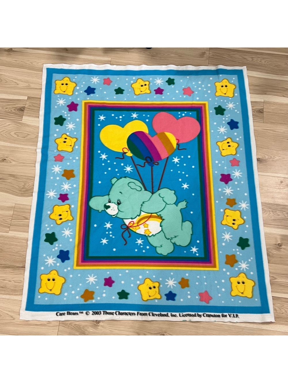 Vintage Care Bears Fleece Blanket Throw Wish Bear Nursery Bedding Crib Baby